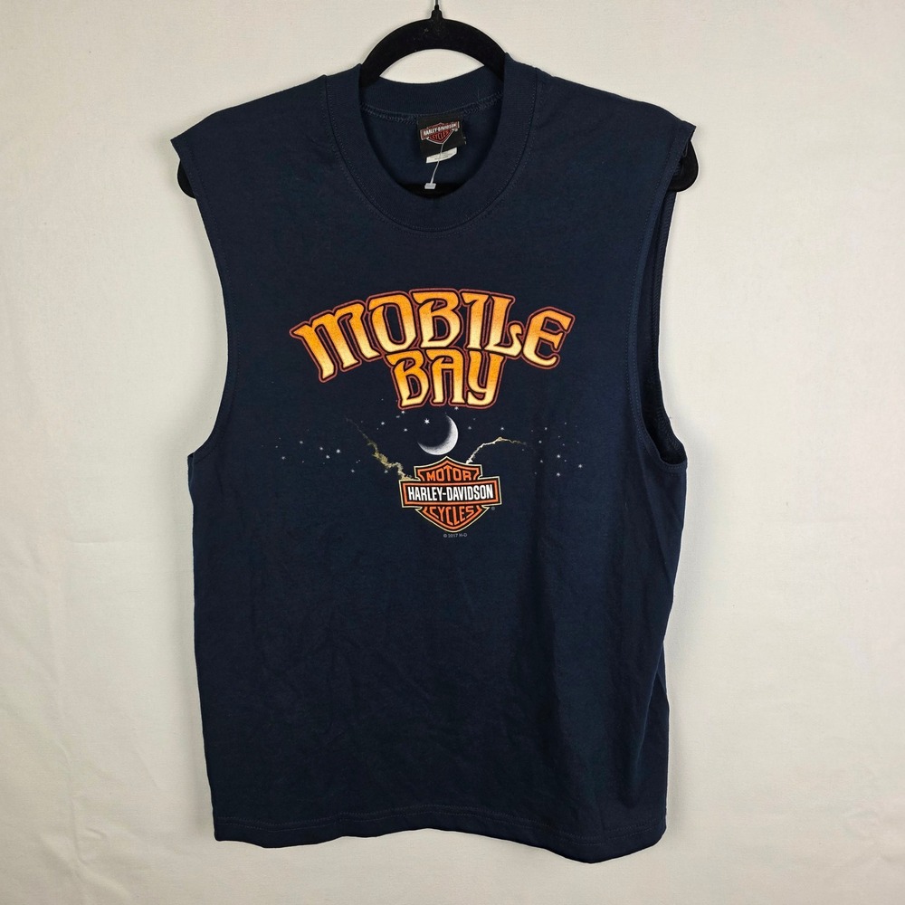 Harley-Davidson Mobile Bay Alabama Muscle Tee Navy Blue Graphic Tank Medium